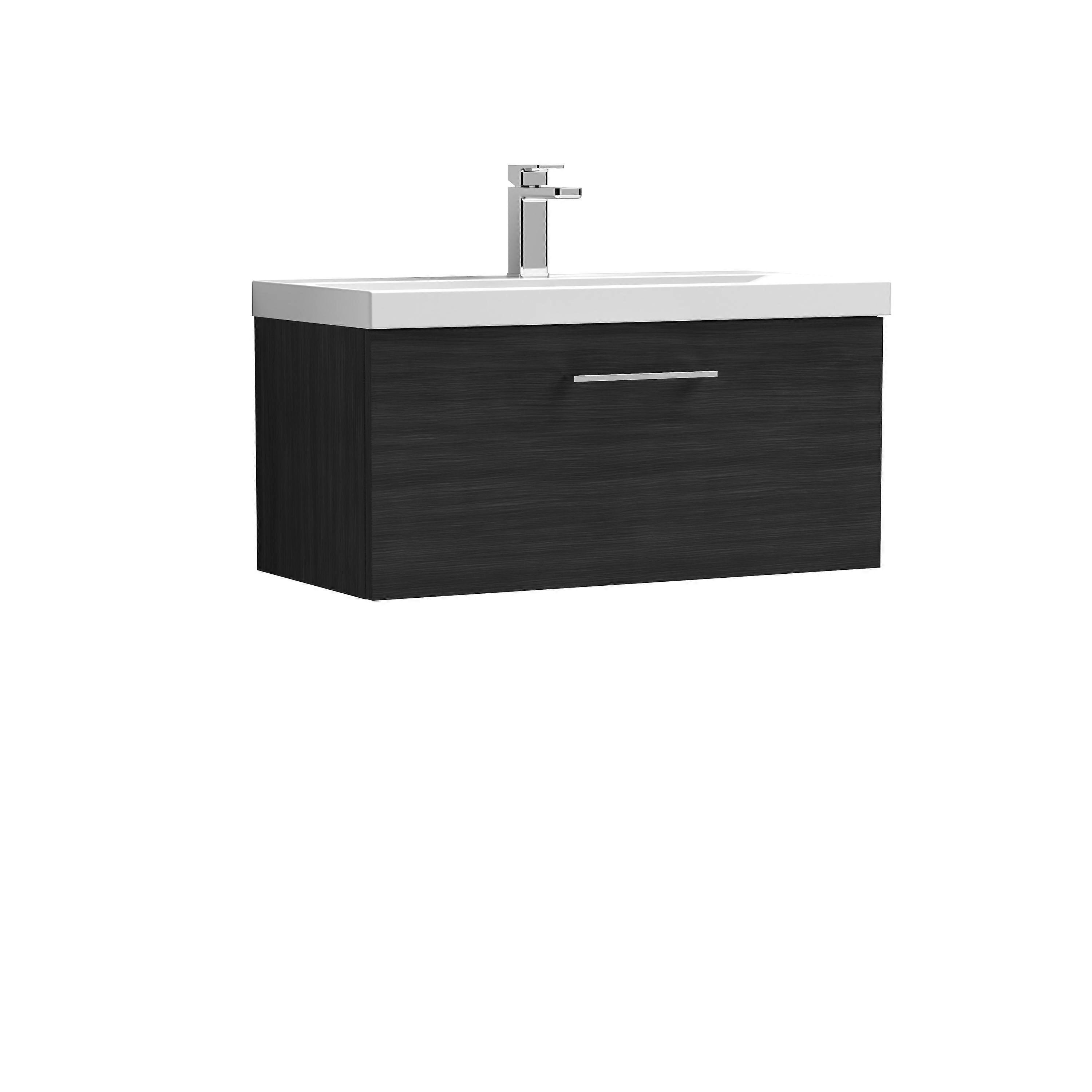 Balterley Level Modern Bathroom 1 Soft Close Drawer Wall Hung Vanity Unit & Thin-Edge Basin, Charcoal Black, 800mm