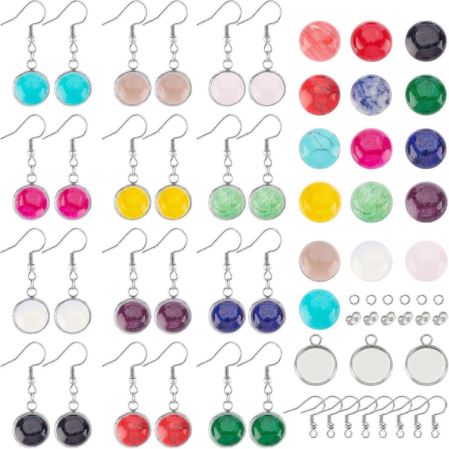 250Pcs Earring Cabochon Settings Colorful Stone Cabochons Earring Making Kits Stud Earring Kit for Earring Making
