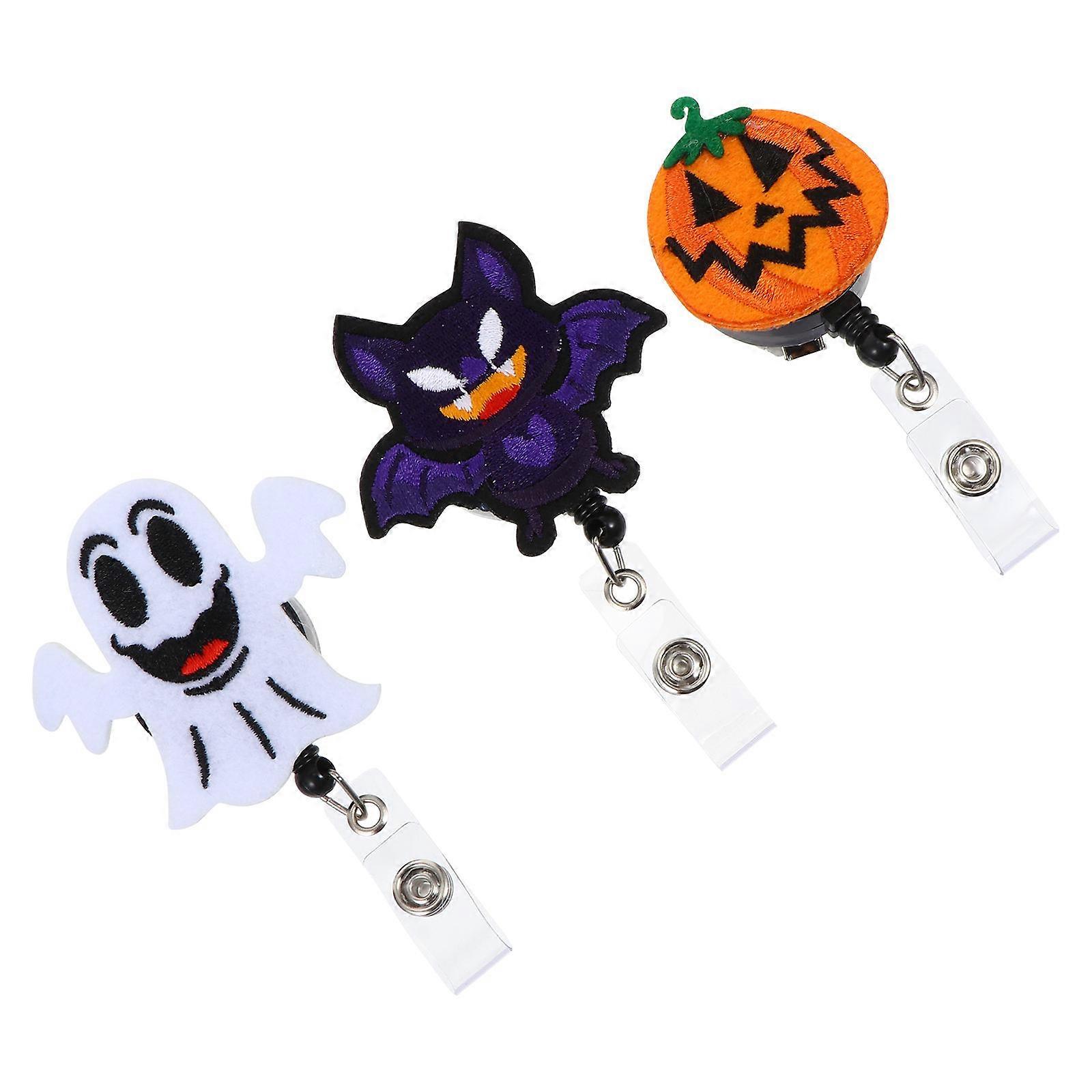 Halloween Felt Badge Reels with Retractable Id Holders 3Pcs Assorted Color