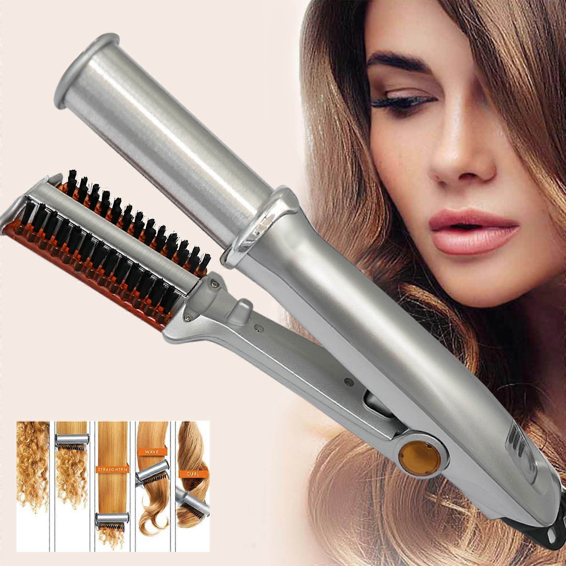 2 in 1 Rotating Curling Iron Hair Straightener and Curler with Fast Heat Up and 3Speed Temperature