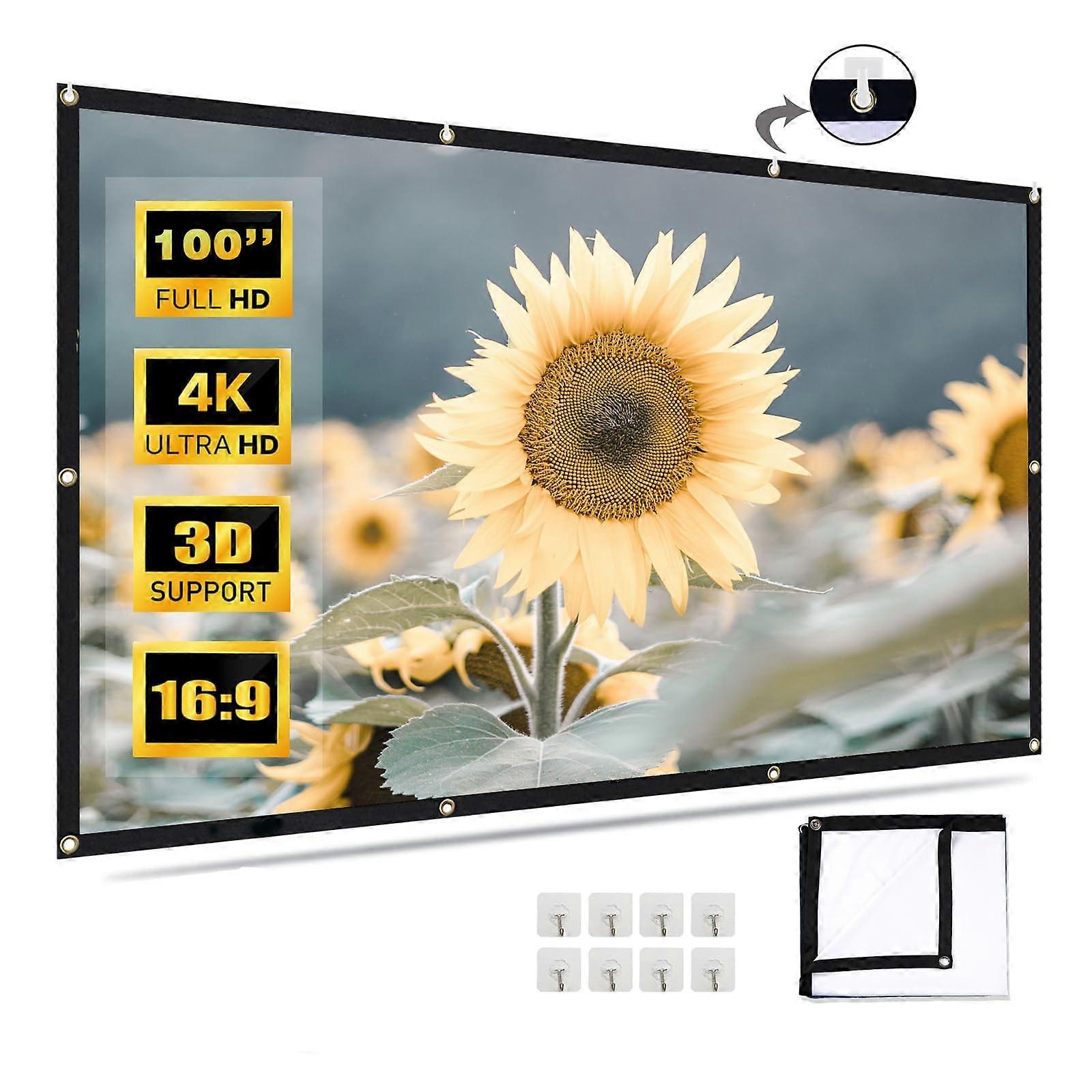 100 Inch Projector Screen - 16:9 Aspect Ratio, Polyester, Wrinkle-Free, Foldable, Easy Installation for Indoor and Outdoor Use