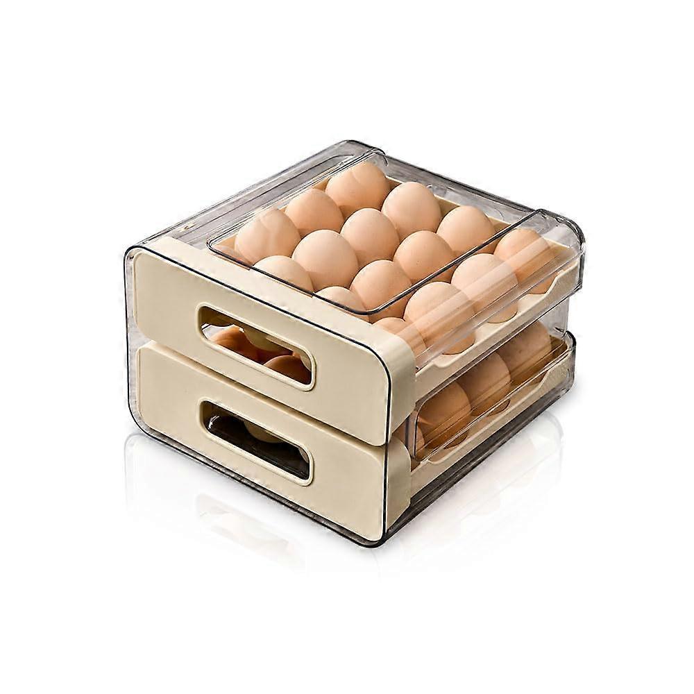 Egg Storage Container with Double Drawer, 32 Egg Capacity Stackable Organizer for Refrigerator