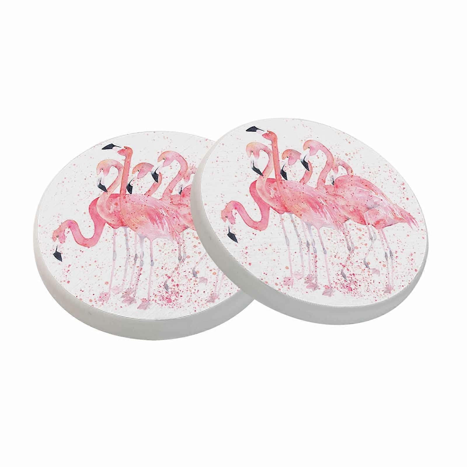 Pink Flamingo Drink Coasters Set of 2 Absorbent Diatomite with Nonslip Cork Base for Home Decor