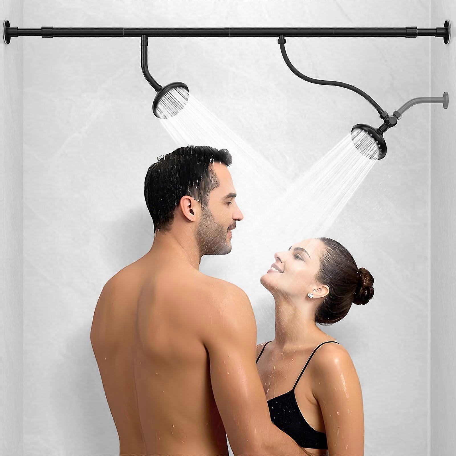 Dual Shower Head for Couples with 6 Spray Settings, Adjustable  Pressure Two Person System, Black