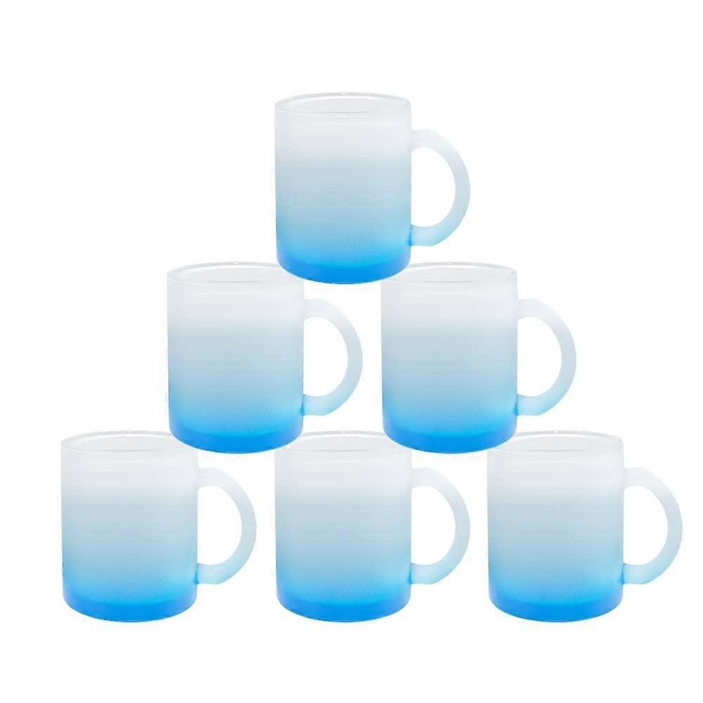 11oz Frosted Blue Sublimation Mug Set of 6, Glass Coffee Cups with Handle for Heat Transfer Printing