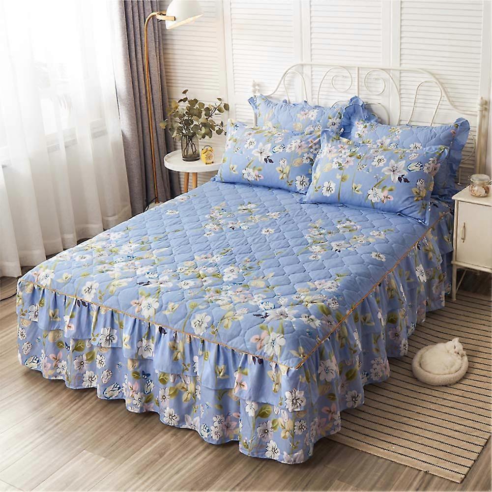 King Size Ruffle Bed Skirt Set with Pillowcases 15.7in Drop Soft Cotton Fill Hidden Storage Coverage