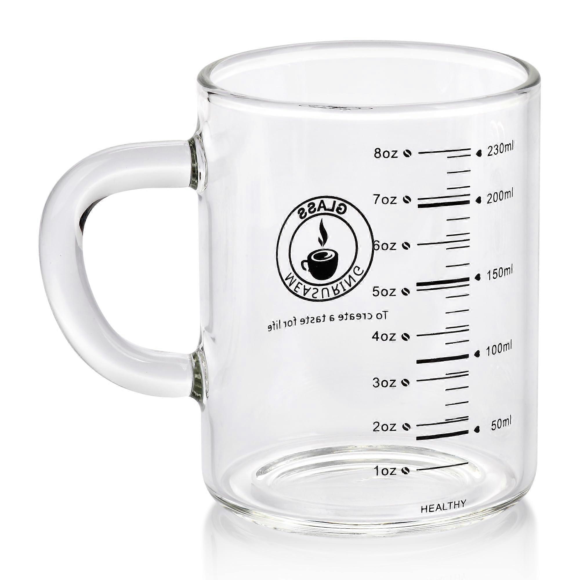 Espresso Measuring Cup 8oz Borosilicate Glass Coffee Mug with Handle, Microwave Safe and Durable