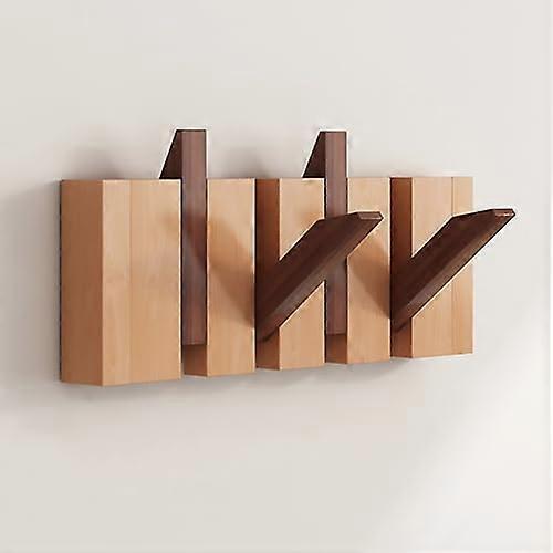 Wall Mounted Coat Rack Solid Wood Foldable Hooks Walnut Finish for Entryway and Space Saving Storage