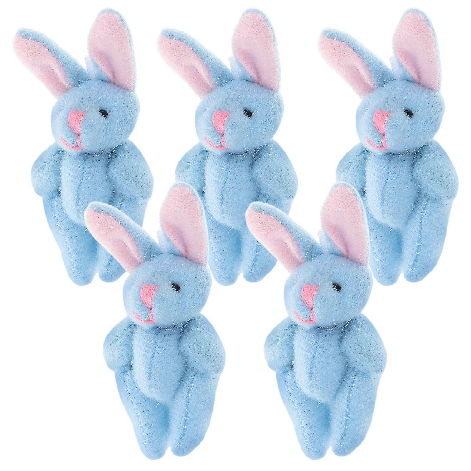 Sky-Blue Jointed Plush Rabbit Toy for Easter 5Pcs Mini Bunny Dolls