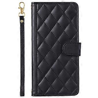 Case For Iphone 13 Black With Short Rope Ins Flip Card Leather Crossbody Lanyard No2466