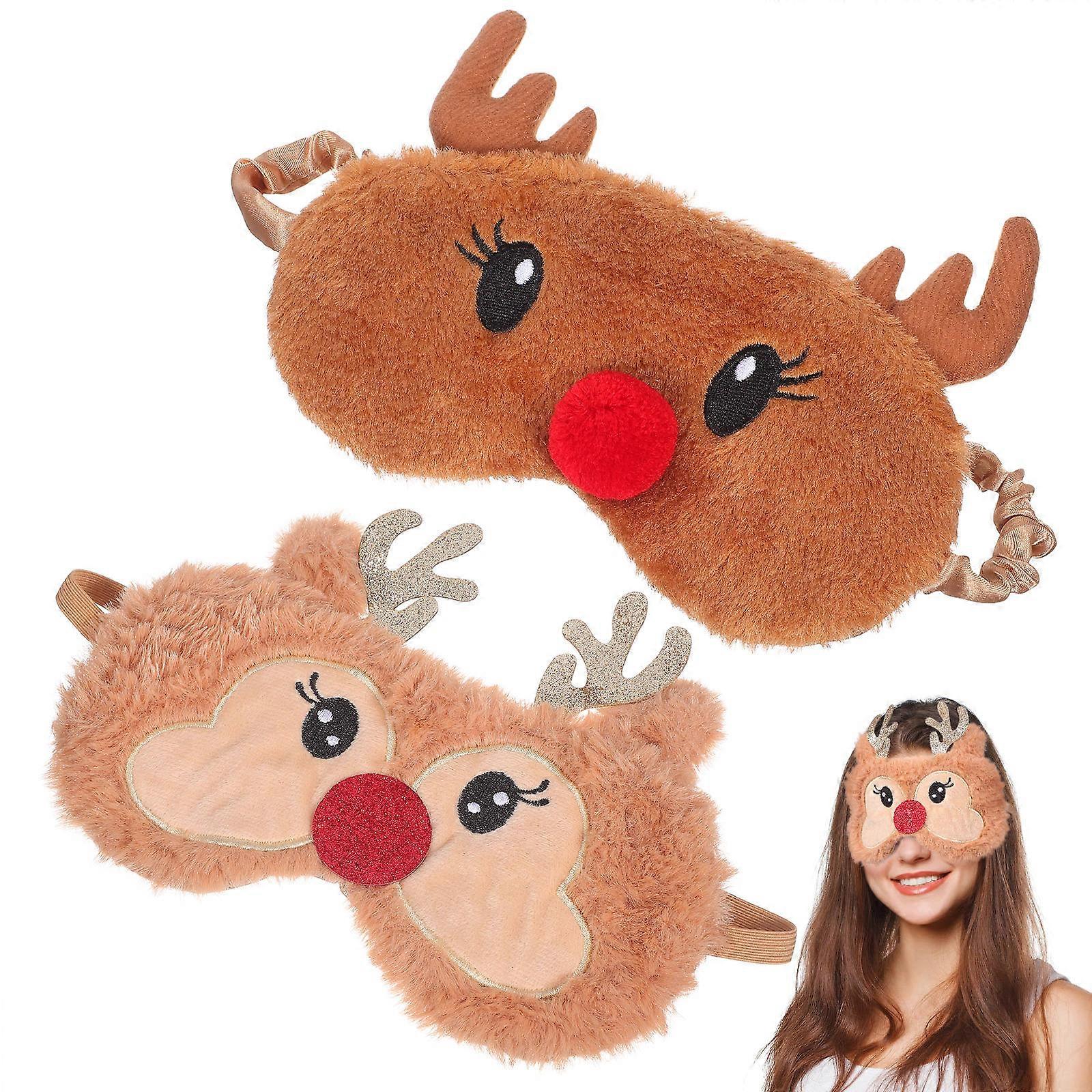 Deer Shaped Sleeping Blindfold Plush Eye Mask for Sleeping Use 2Pcs