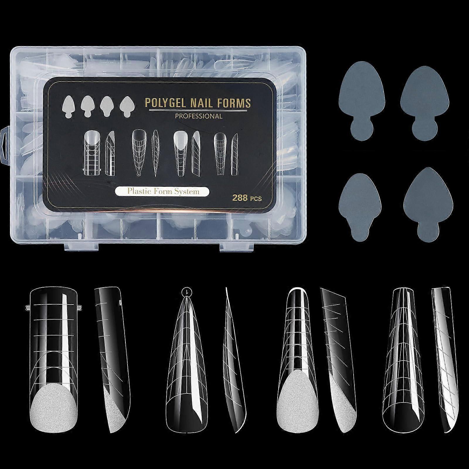Nail Extension Forms Set with Precise Length Control, Clear Poly Gel Forms and Storage Box