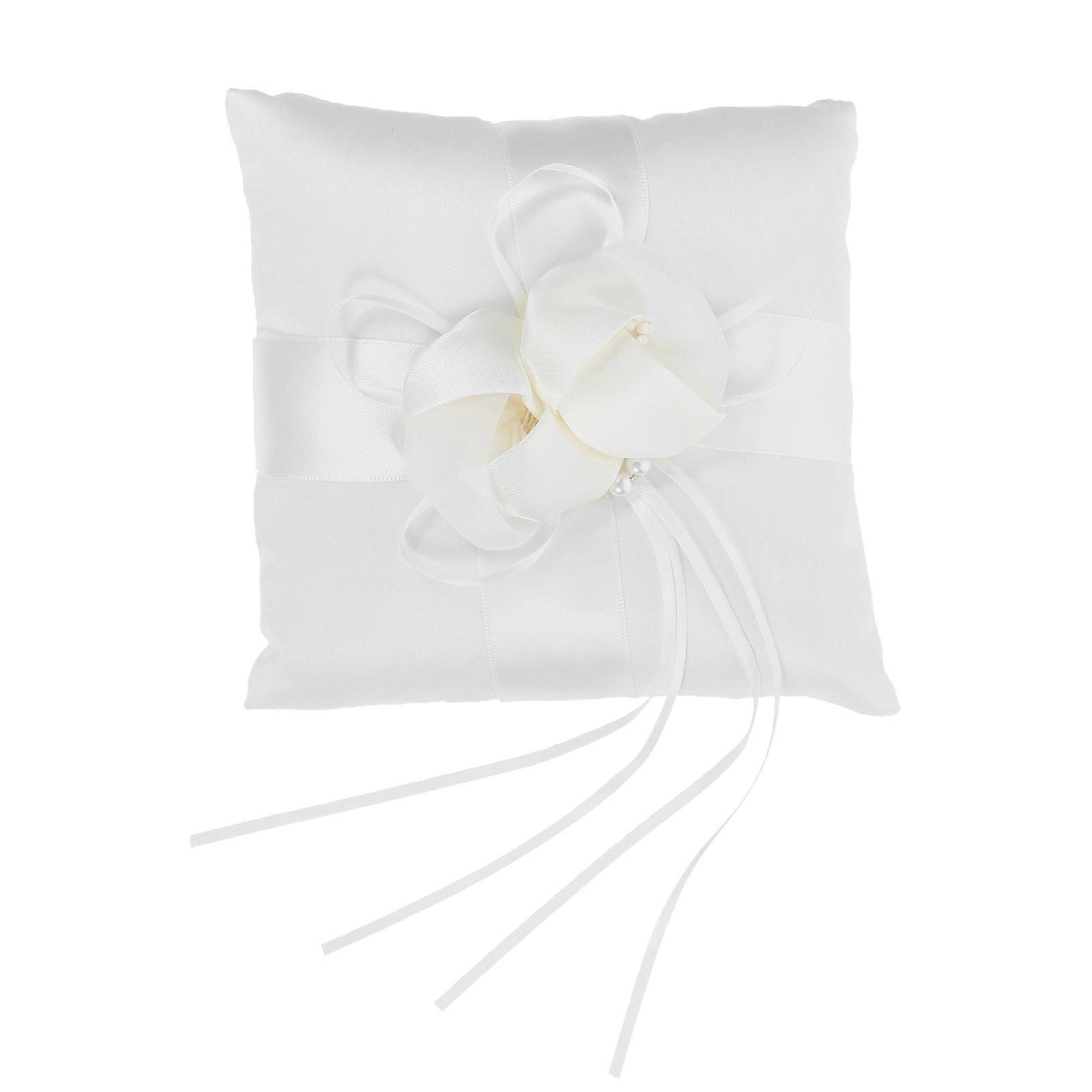 Wedding Ring Pillow Satin Ribbon Ring Bearer Pillow White