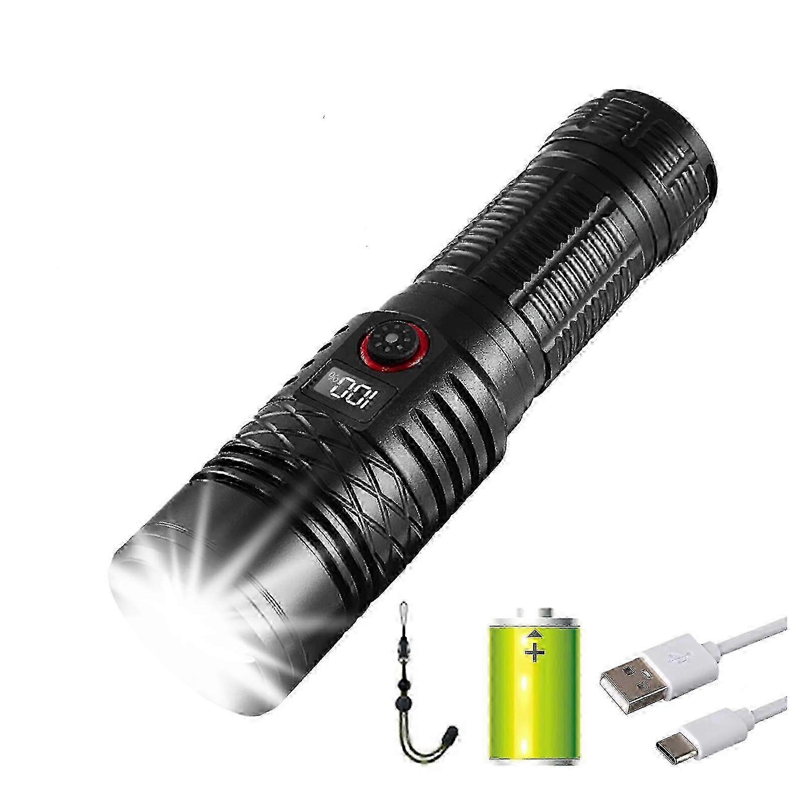 Flashlights High Lumens Rechargeable, Super Bright Flashlight, Adjustable Tactical Flashlight 5Mode Waterproof Handheld Flash Light fo