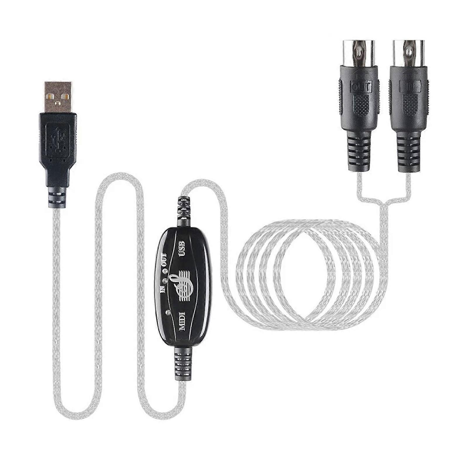 USB IN-OUT MIDI Interface Cable Converter to PC Music Keyboard Adapter Cord