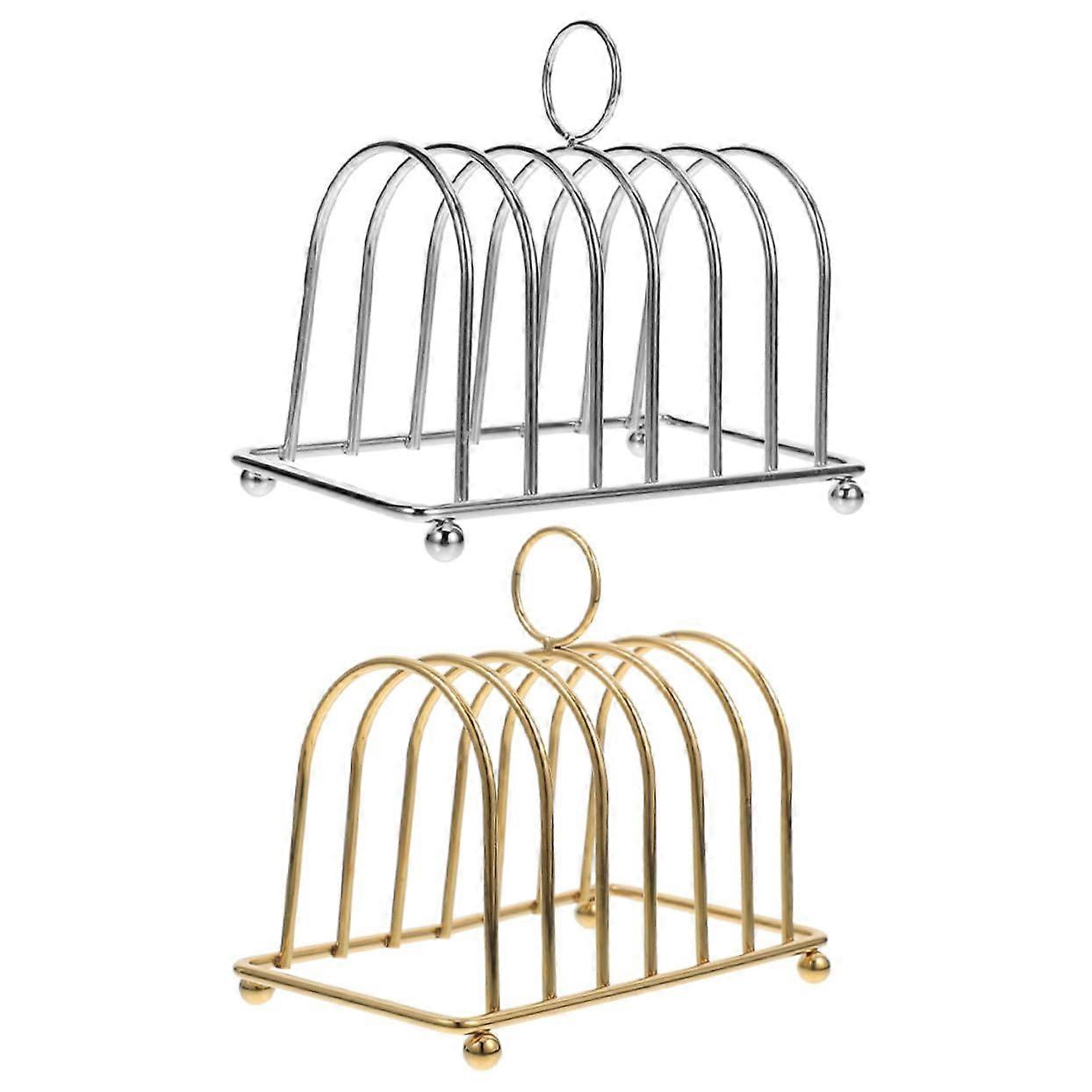 2pcs Electroplated Iron Toast Rack 6Slot Bread Slice Holder No Compression Easy Clean for Kitchen