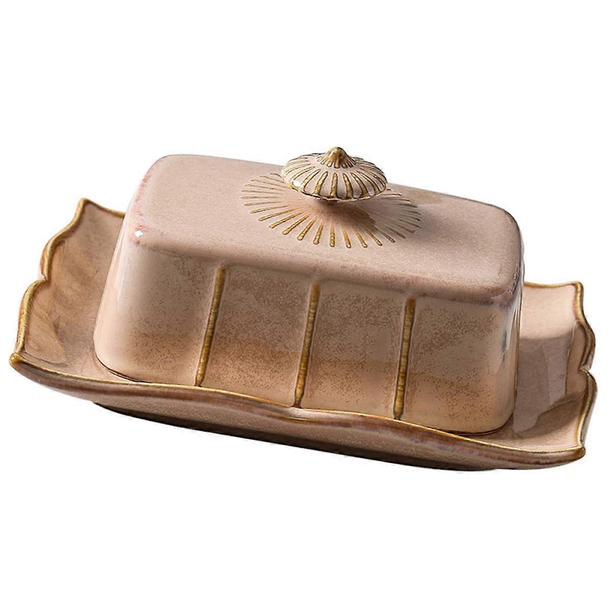 Ceramic Butter Dish with Lid, French Style Rectangular Design, Microwave Safe, Keeps Food Fresh