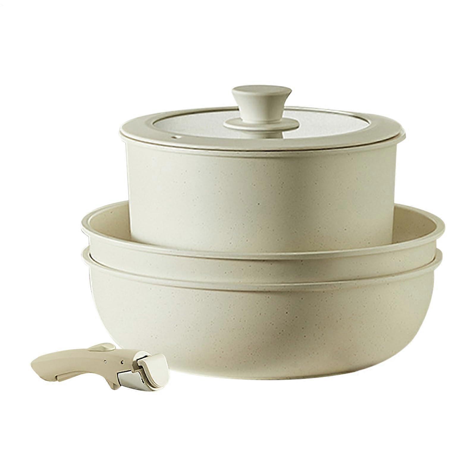 Nonstick Stackable Cookware Set with Removable Handles, Heat Resistant for Motorhome, 5 Piece