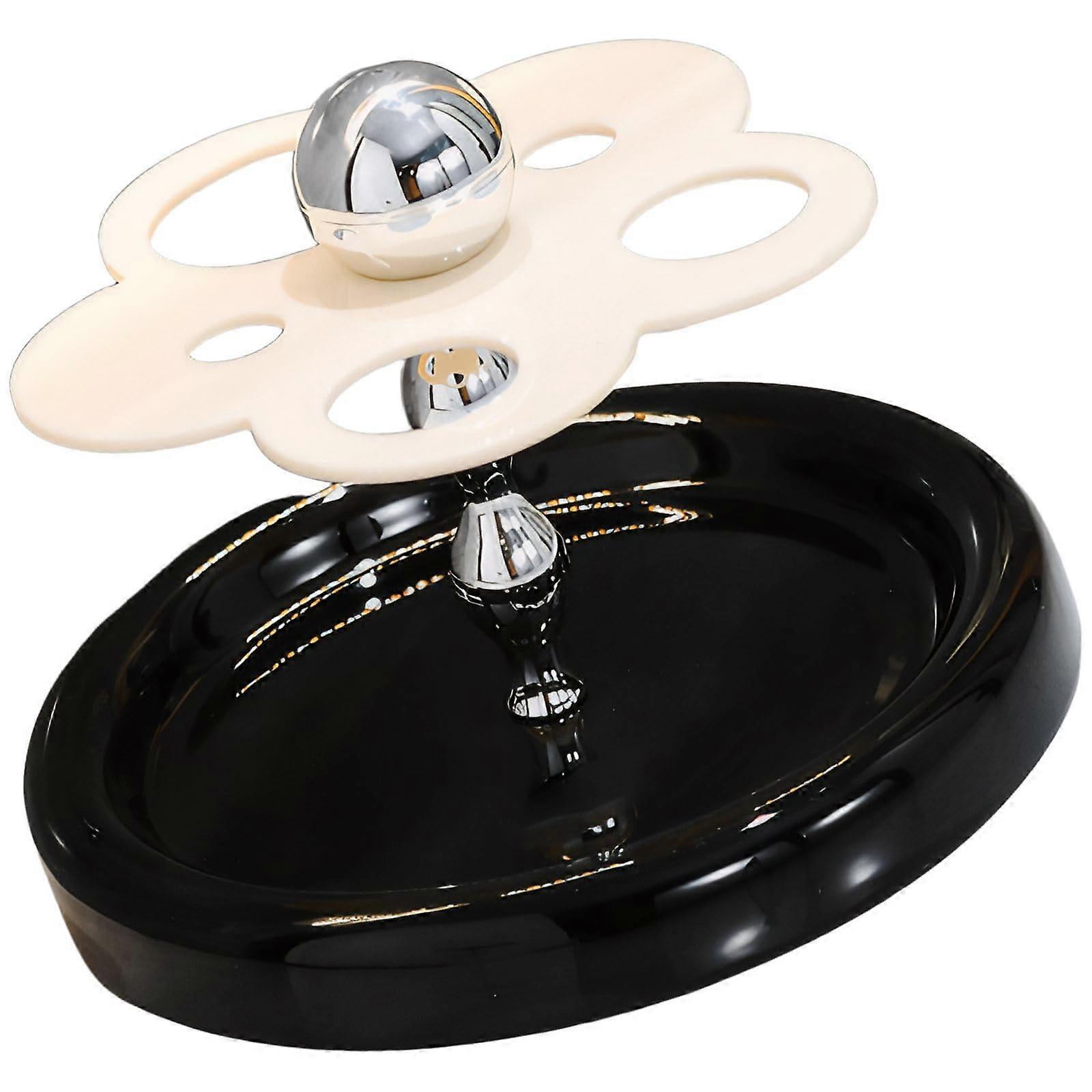 Flower Shaped Ceramic Toothbrush Holder with MultiSlot Organization for Decorative Bathroom Counter