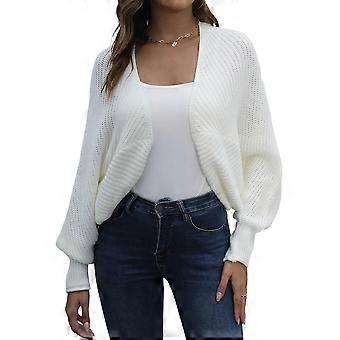 Cardigan Sweaters for Women Open Front Cropped Cardigan Sweater Long Sleeve Knit Bat Sweaters Shrug Top White L