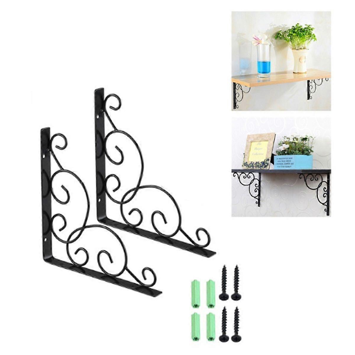 2PCS Iron Decorative Hanging Brackets Shelf Brackets Wall Mounted Floral Shelf Brackets - Black