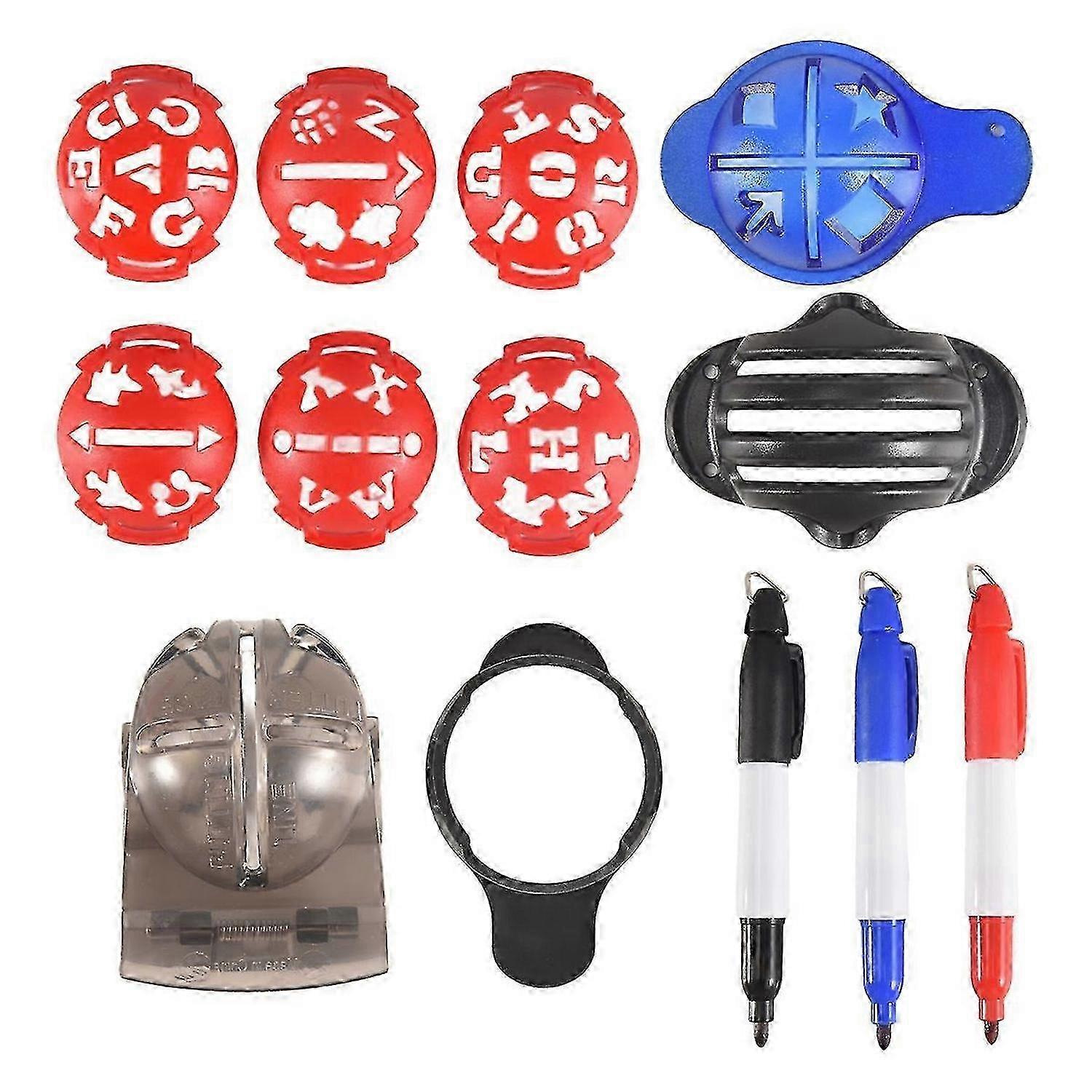 Golf ball marker, colored line marker, three-track plastic material, red.