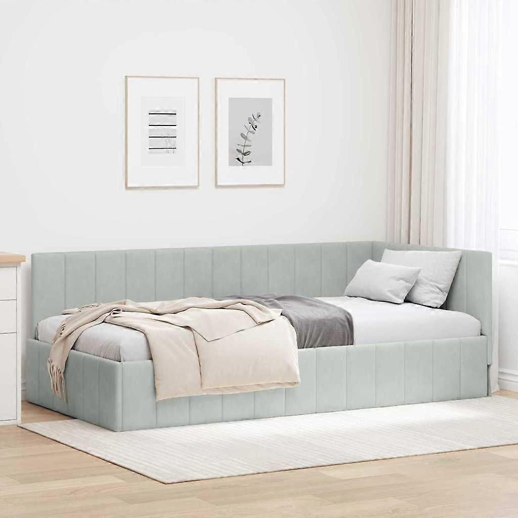 Eckbettgestell mit Kopfteil Hellgrau 90 cm x 190 cm Samt