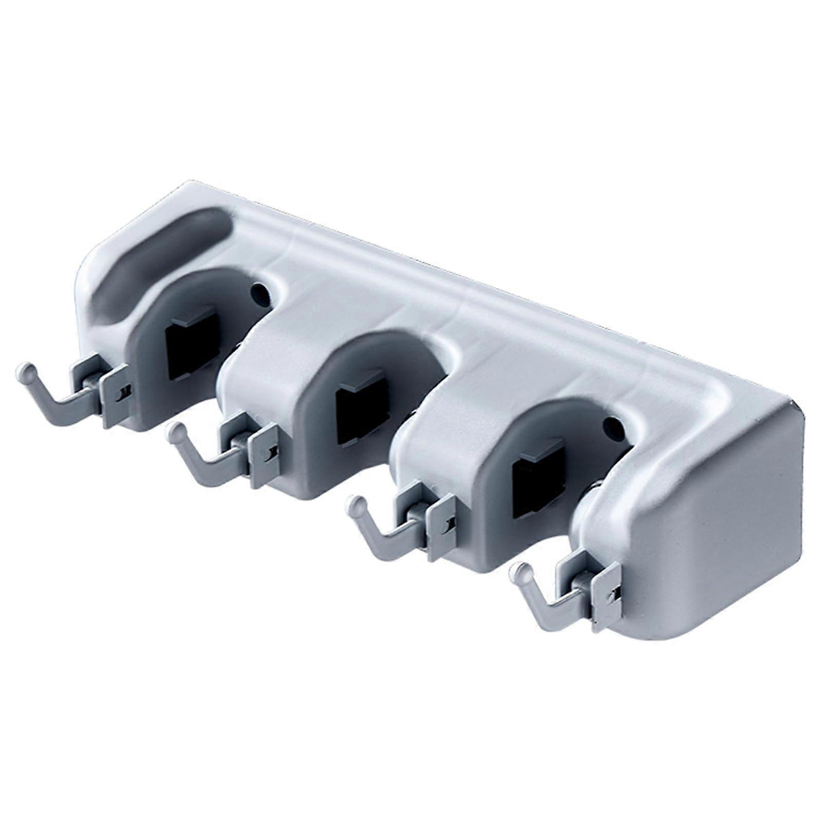 Broom Holder Wall Mounted Organizer with Shelf, MultiFunctional 3/4/5 Position Storage Rack for Bathroom Kitchen