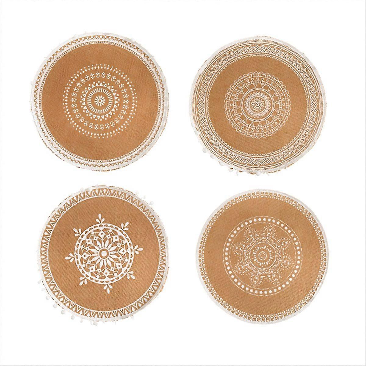 Bohemian style Round calding-proof dining mat White