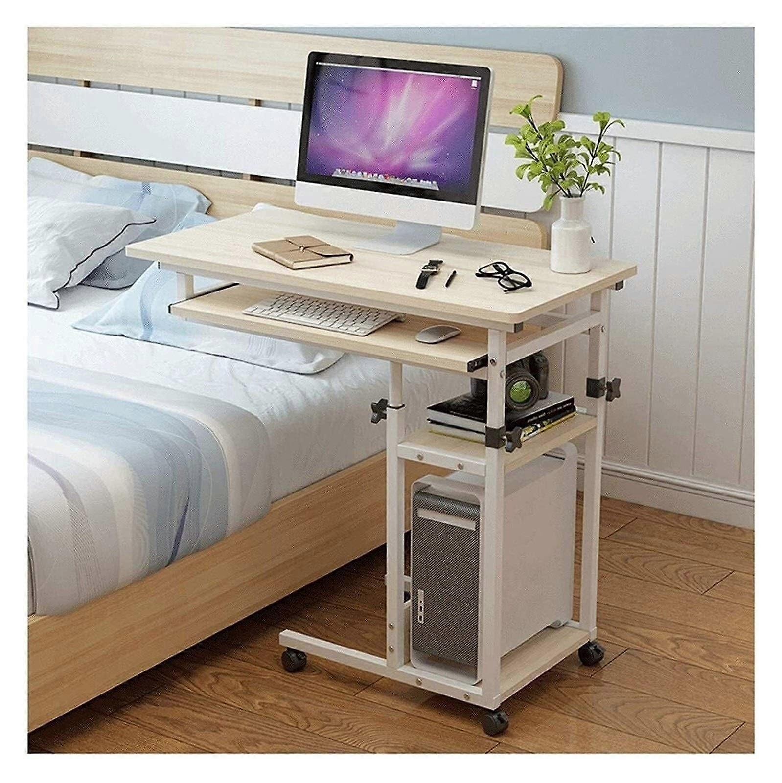 Height Adjustable Overbed Table with Wheels, Angle Adjustable Laptop Desk for Bed and Sofa  White