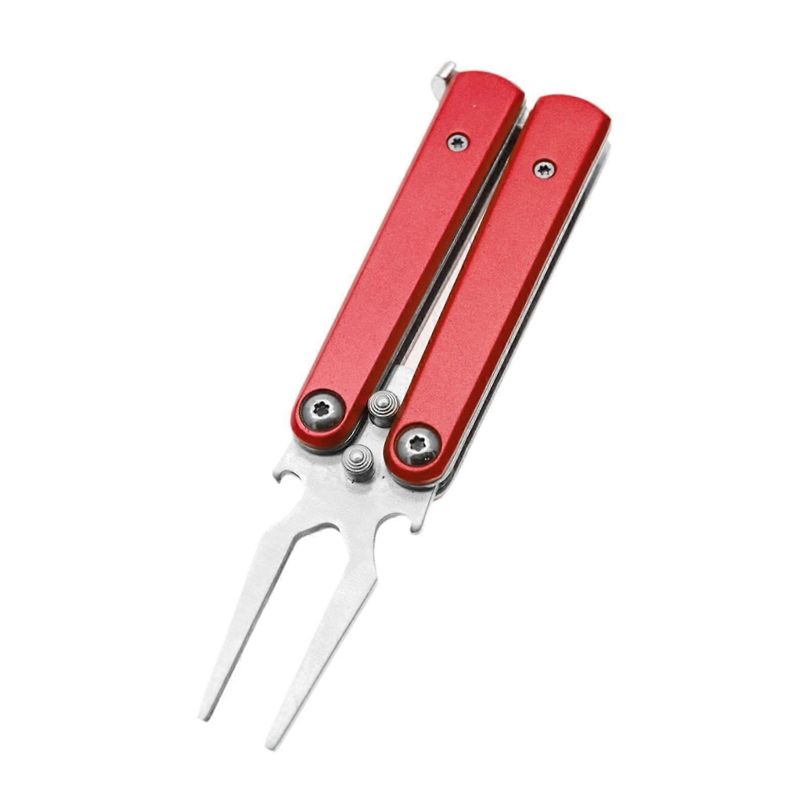 Golf Divot Tool Foldable Metal  Fork with Ball Marker Durable Golf Accessories Red
