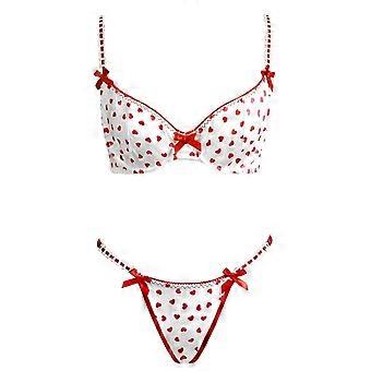 Underwire Push Up Lingerie Set for Women Biniki Set Heart Print Bra and Panty Set Swimsuit Beachwear  S