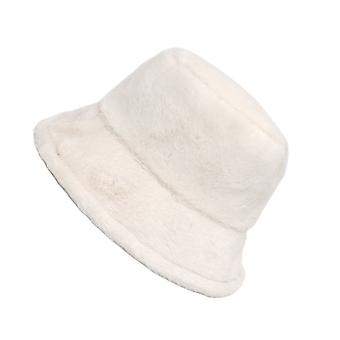 Pluche bucket hat voor dames, winterse thermische winddichte fleece vissersmuts voor skiën, snowboarden en koud weer – wit