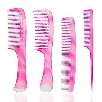 Pink Hair Comb Set - Wide Tooth, Fine Tooth, Rat Tail, and Dual Comb for Women and Men