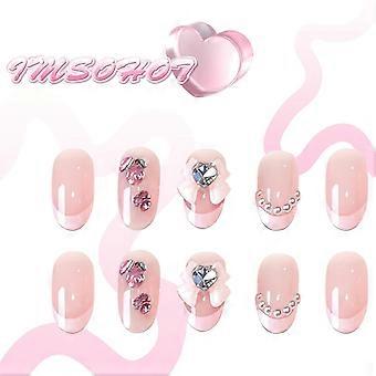 Oval Press on Nails Pink Short Fake Nails French Tips Acrylic False Nails with