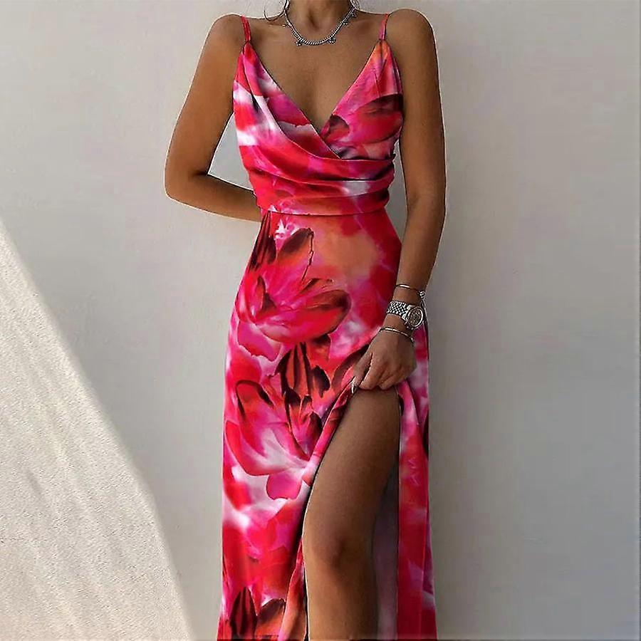 Women's Summer V-Neck Split Printed Dress