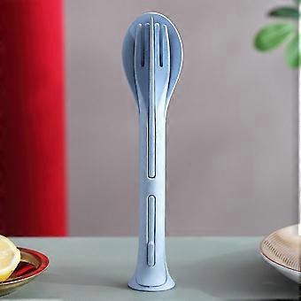 Plastic Reusable Cutlery Set - 3-Piece Knife Fork Spoon, Outdoor Camping Picnic Hiking Travel, Compact Snaps Together, Dishwasher Safe, Blue