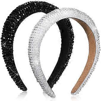2 Stück Strass Diamant Perlen Stirnbänder für Frauen Mädchen Kristall gepolstert Stirnband Barock Haarband Haarreifen Juwel Breite Kopfstück Haarschmuck 