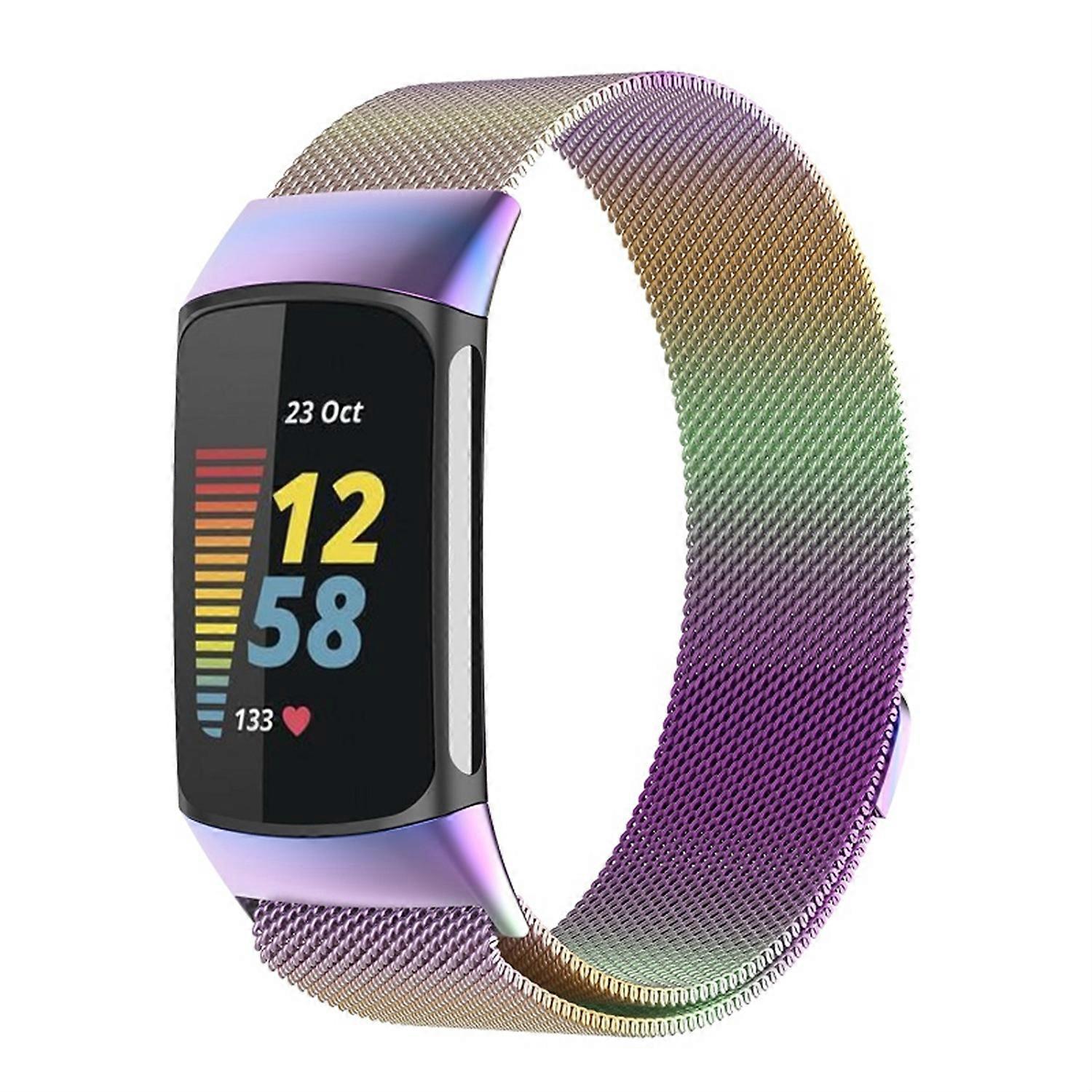 For Fitbit Charge 6 / 5 Metal Steel Mesh Wristband with Magnetic Clasp, Colorful