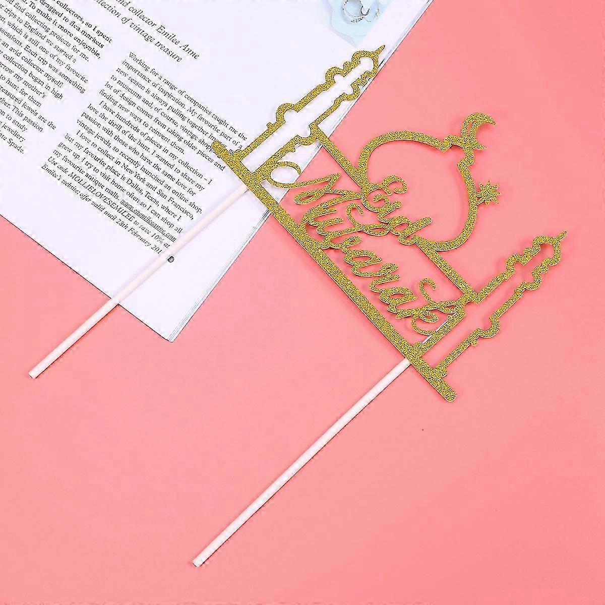 Islam Cake Decoration Gold Flag Topper For Eid Mubarak 1Pack