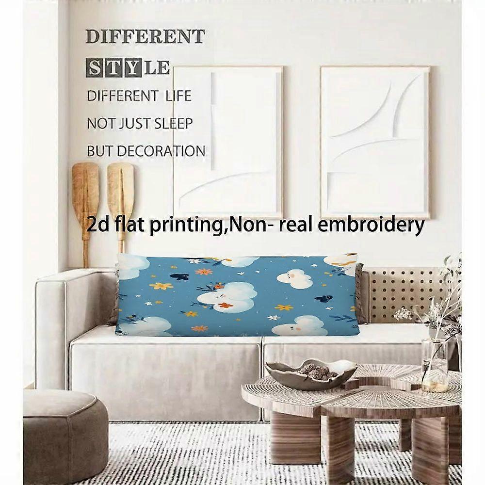 1pc Modern Cloud & Flower Rectangular Throw Cover - Zippered Cushion Case Suitable for Bed, Sofa, Decor, Machine Washabl-Basdz