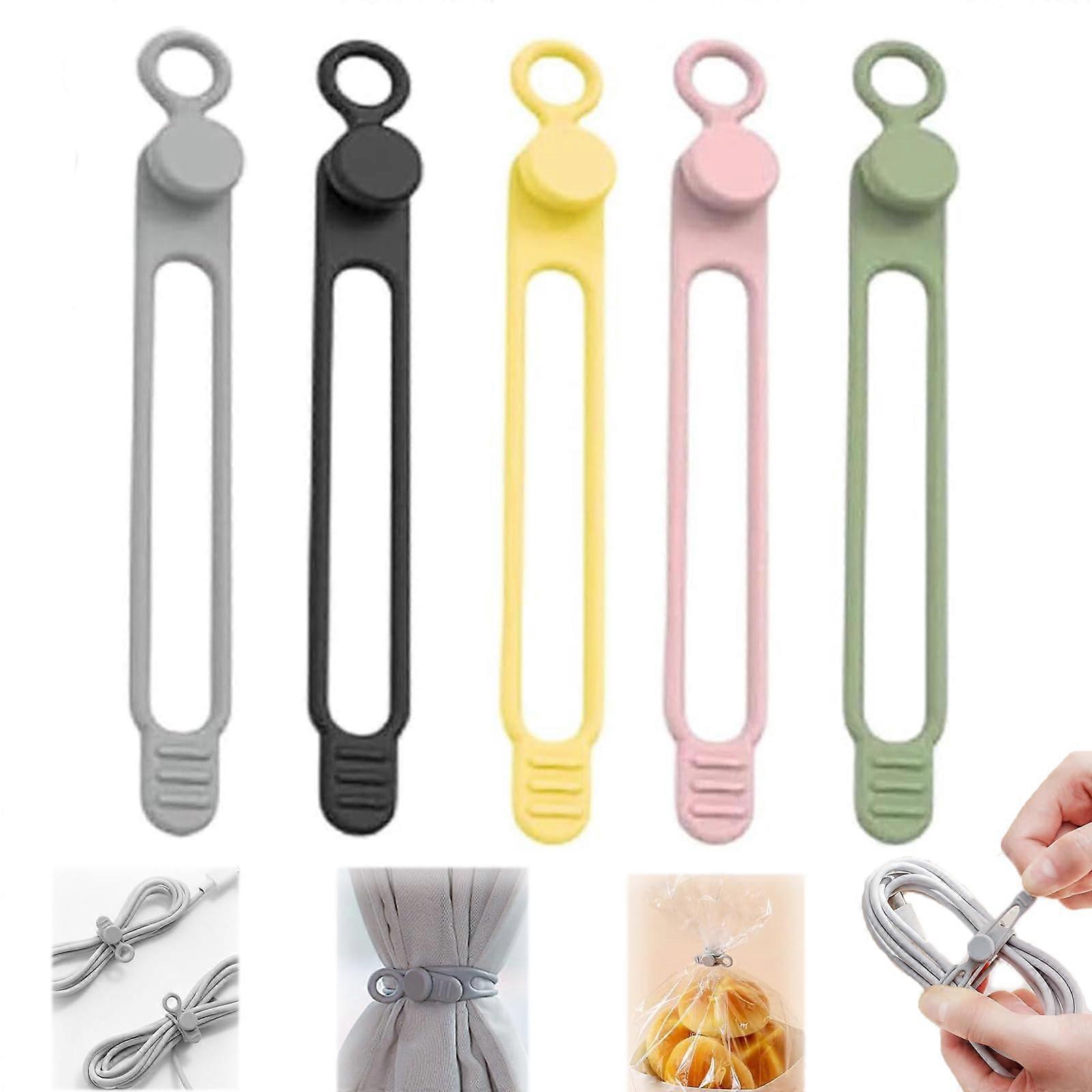 Cable Organizer Set with ColorCoded Silicone Reusable Adjustable Straps for Cable Management 5pcs