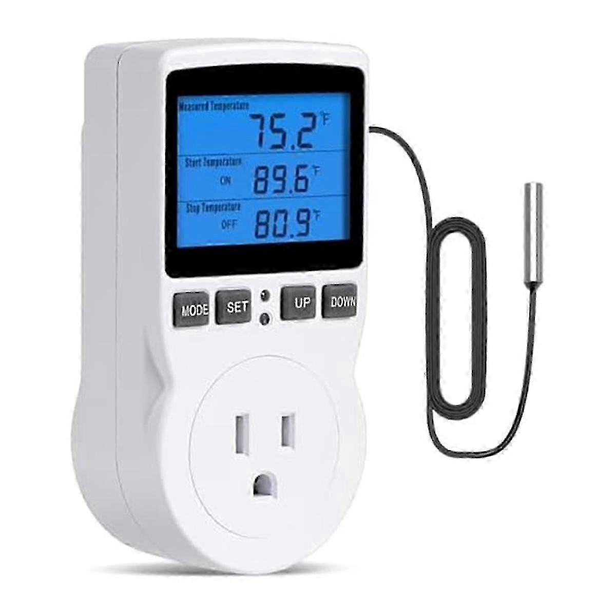 Plug-in Thermostat Temperature Controller Socket Heating Cooling Control Timer 1800W 110V 15A Backl