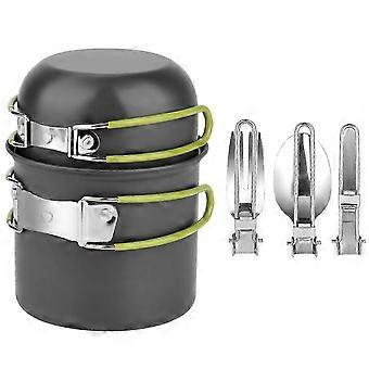 Campingkokekarsett i aluminium med non-stick-belegg, sammenleggbare håndtak, bærbart for utendørs piknik