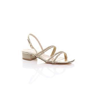 Slingback-sandaler med lav blokhæl og rem og diamanter