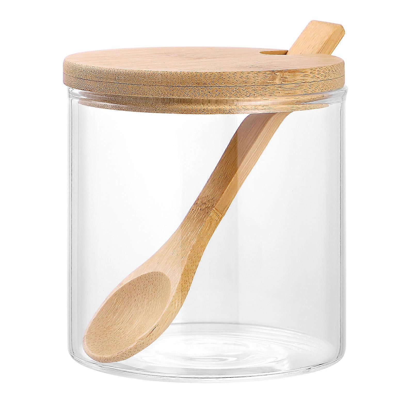 Condiment Containers Set with Bamboo Lids and Spoons for Kitchen Use