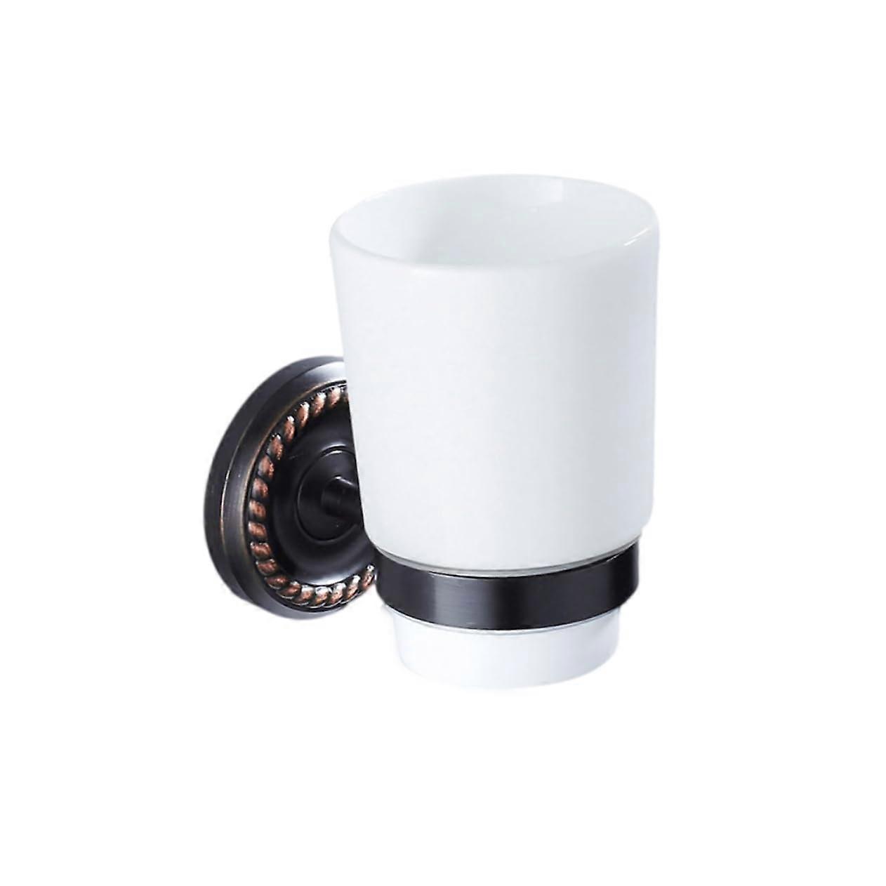 Matte Black Solid Copper Bathroom Cup Holder Rack, Wall Mounted Toothbrush Organizer, Space Saving Design