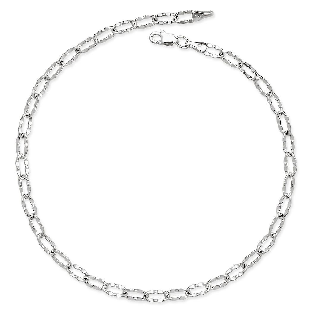 14k Altın 10 inç Düz 4mm Çekiçli Oval Link Zincir Ayak Bileziği (sarı veya beyaz)-Kadınlar ve Erkekler için Ayak Bileği