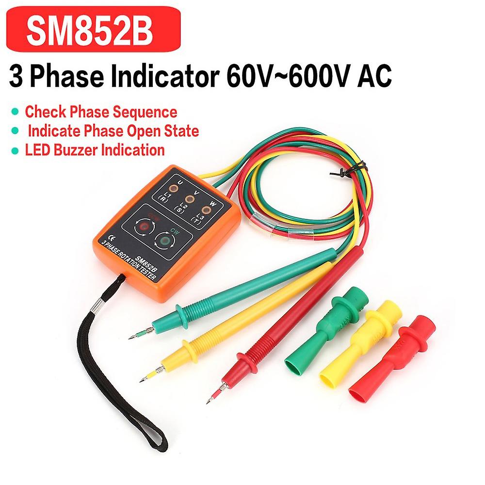 3 Phase Rotation Tester Digital Phase Indicator Detector Led + Buzzer Sm852b Phase Sequence Meter 60v~600v Ac Three Phase