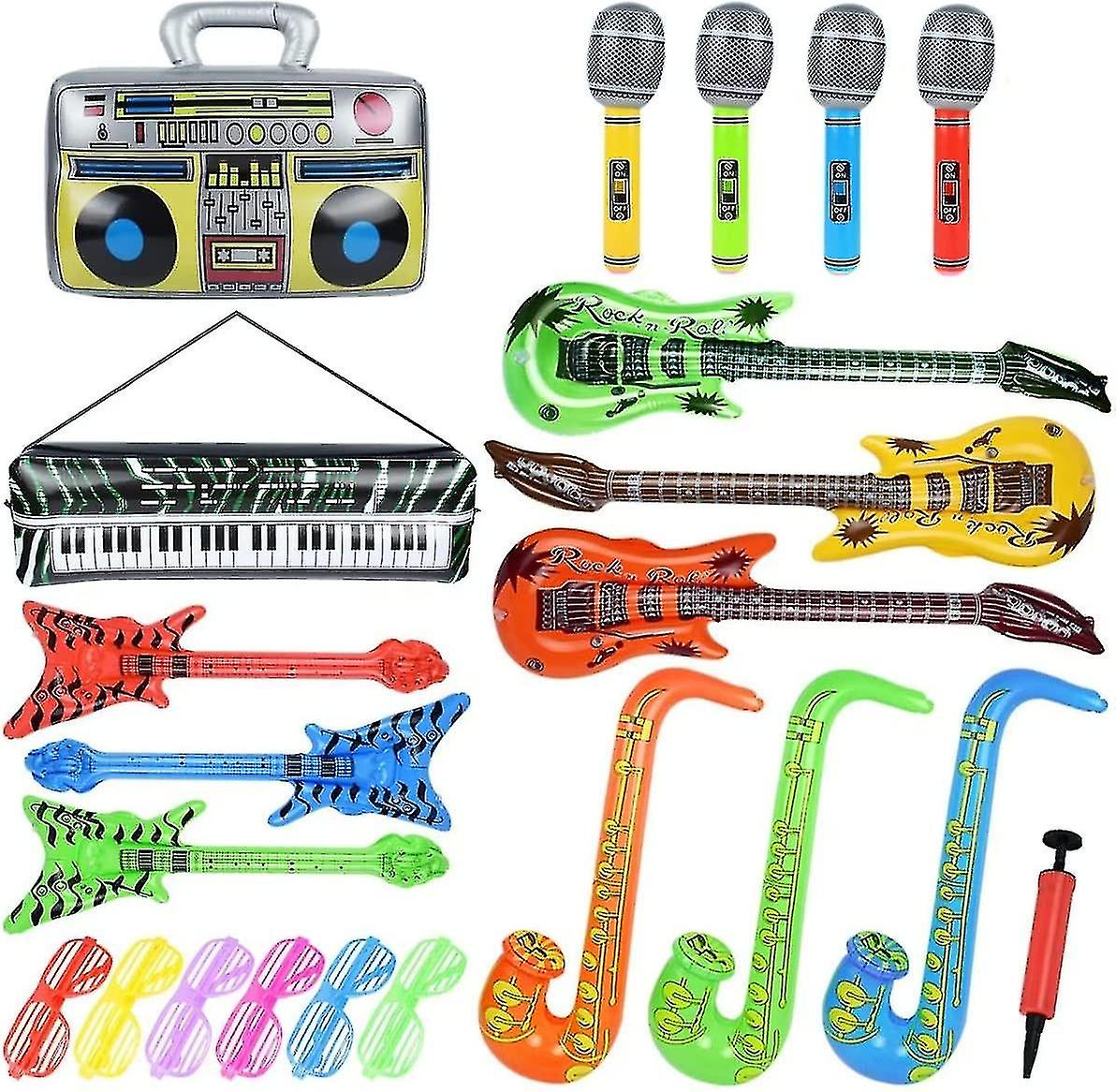 Inflatable Instruments Set 22pcs, Inflatable Guitar For Kids, Fun Musical Instruments Accessories Inflatable Props For Birthday Party Favors Decoratio